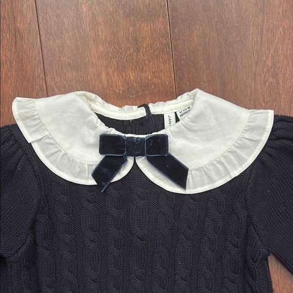 Janie and Jack The Cable Knit Bow Sweater, White Collar and Bow, Size 12-18 M - Picture 5 of 14